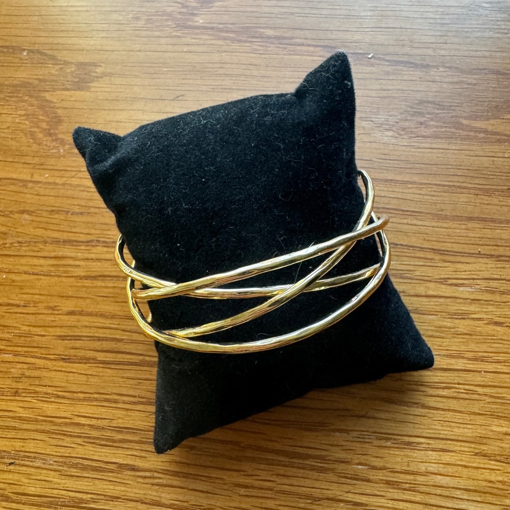 Gold Tone Twisted Wire Open Cuff Bracelet Bangle Statement
